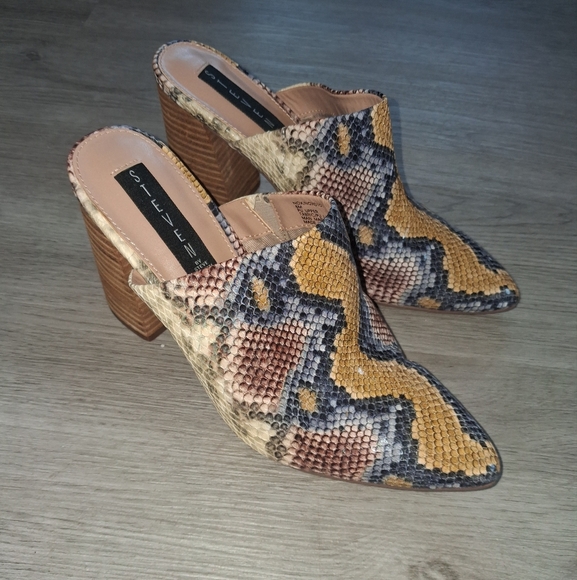 Steven by Steve Madden Nox Snake Python Chunky Block Heeled Mules Size 8 Womens - Picture 2 of 13
